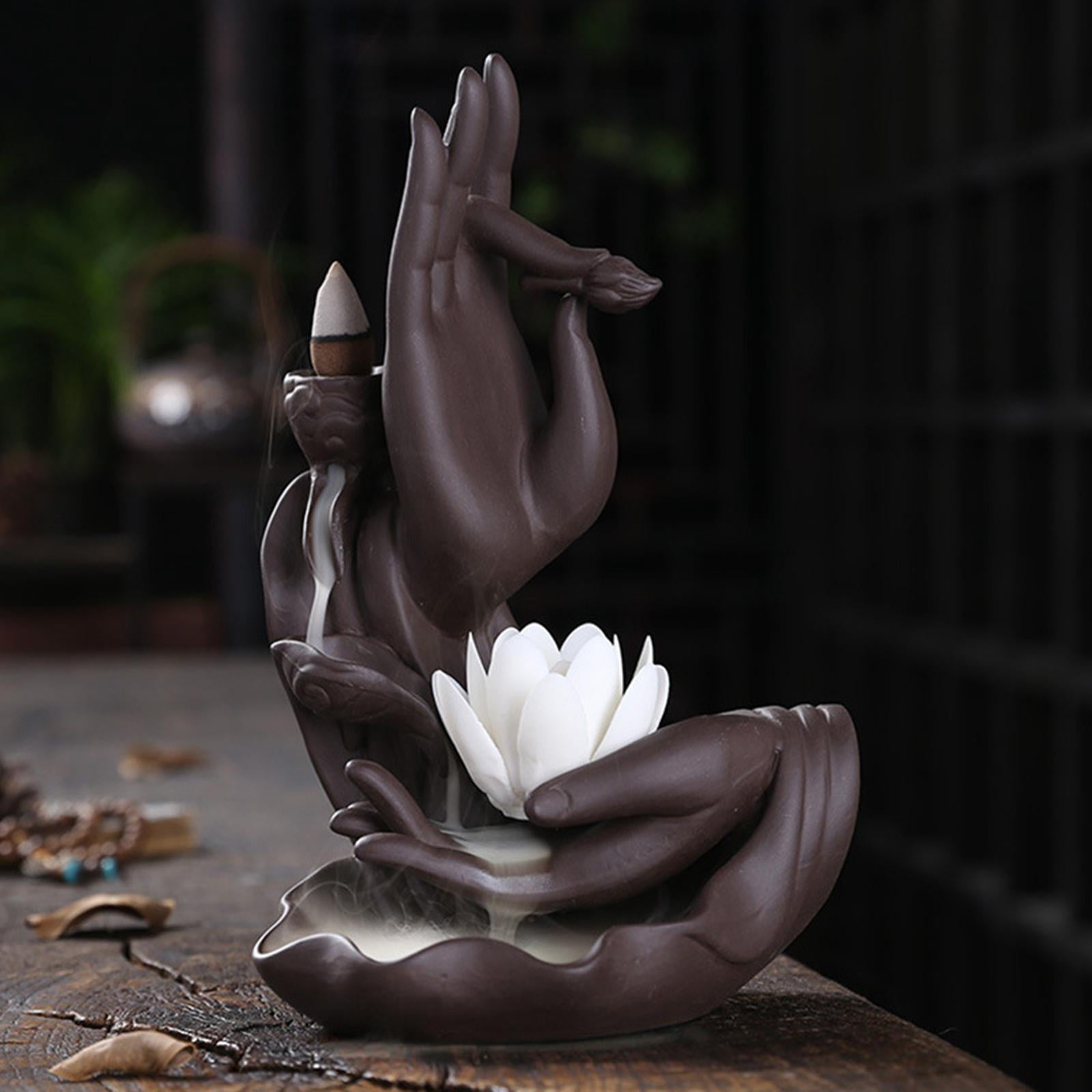 WLPZXP Backflow Incense Burner Holder Bergamot Lotus Aroma Tower Sandalwood Cone Censer white