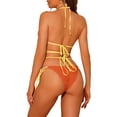 thumbnail image 3 of INSPIRE CHIC Women's Heart Ring Halter Bikini Sets 2 Piece Contrast Color Push Up Lace Up Ribbed Swimwear Bathing Suits Large Orange, 3 of 5