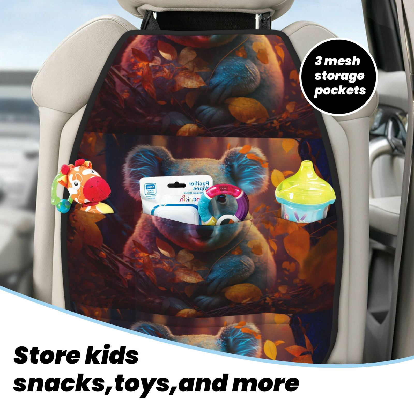 Xecao Forest Koala Pattern Car Seat Back Protector 2 Pack Large Capacity Pocket, Kick Mats Back Seat Protector