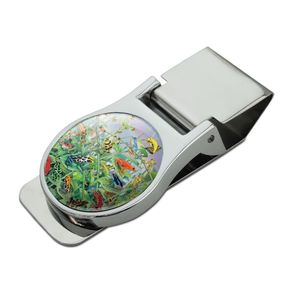 Colorful Rainforest Tree Frogs Just Hanging Around Satin Chrome Plated Metal Money Clip