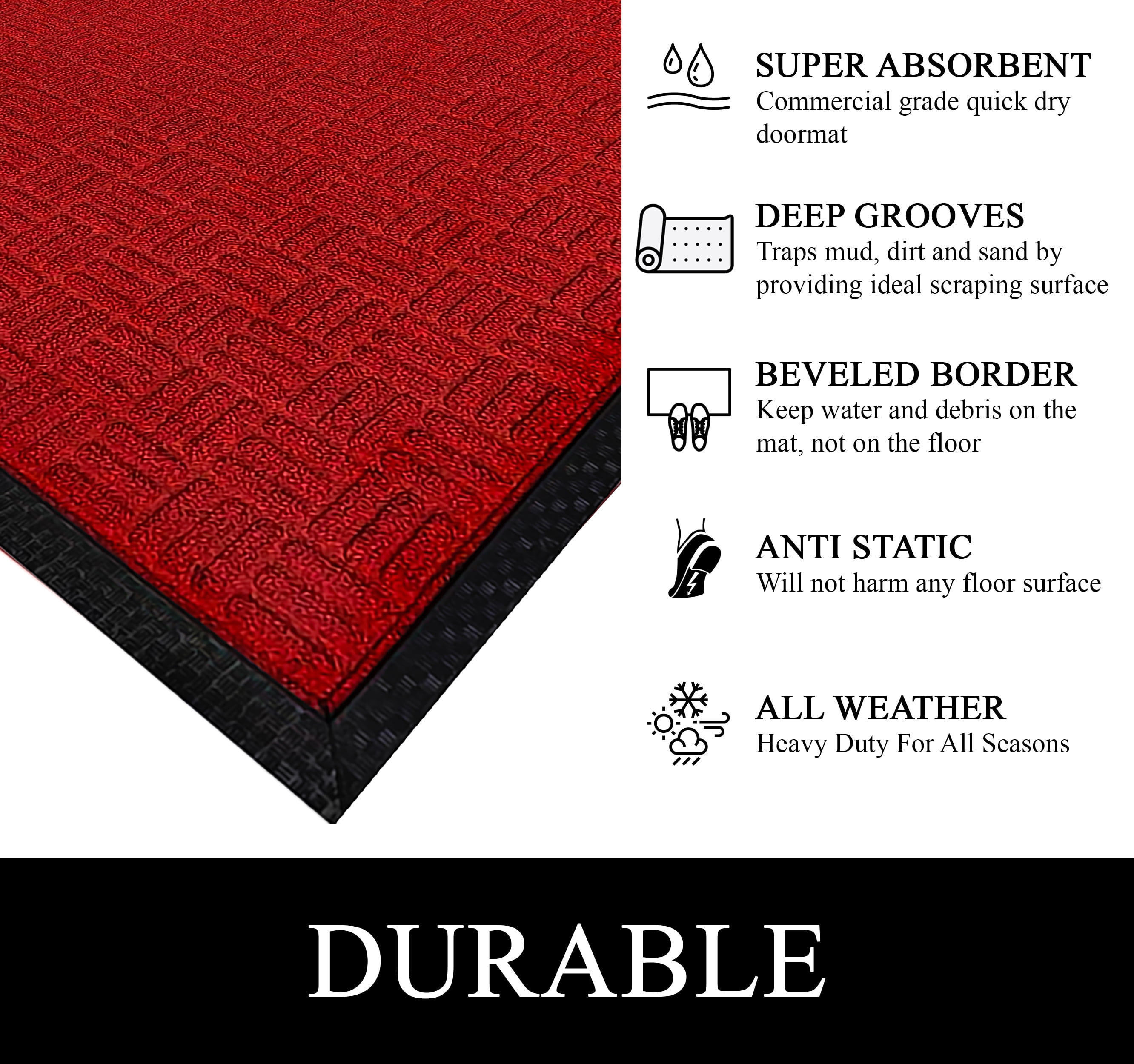 A1HC Indoor Outdoor Mat, Front and Back Entrance Welcome Mats, Front Door Patio Mats 47X71 Inches, Non-Slip Easy Clean Entrance Washable Large Size Doormats, Red Criss Cross