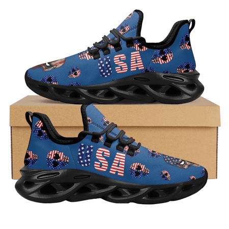 

USA Flag Design Female Casual Sneakers Breathable Lace-up Walking Shoes American Flag Skull Print Flats Footwear