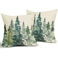 thumbnail image 5 of Watercolor Tree Pillow Covers 18x18 Set of 2 Green Teal Forest Rustic Nature Themed Decorative Throw Pillows Winter Christmas Outdoor Farmhouse Linen Cushion Case Decor for Sofa Couch Bed, 5 of 6
