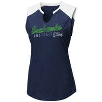 Women's Majestic College Navy/White Seattle Seahawks V-Notch Muscle Tank Top