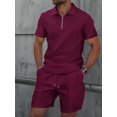 thumbnail image 4 of Men'S Half Zip for . Short Sleeve Shirt and Drawstring Shorts Two Piece Outfit Wine Red XXXL, 4 of 6