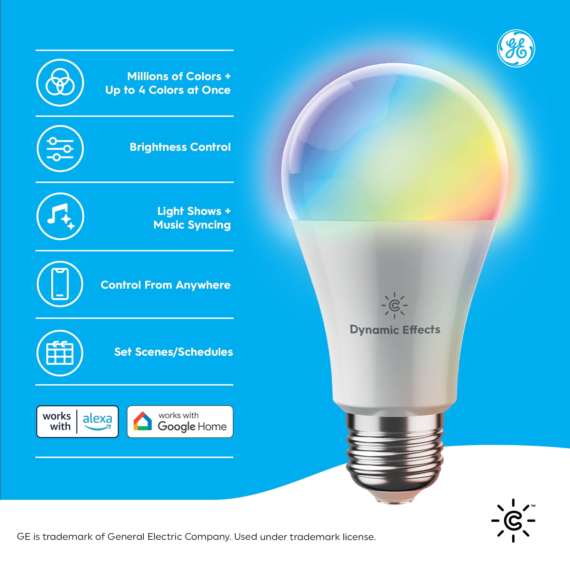 GE Cync Dynamic Effects Smart LED Light Bulb, 60 Watt, Color Changing, A19 Bulb, Medium Base