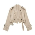 thumbnail image 6 of XFLWAM Women's Casual Lapel Double Breasted Trench Jacket Cropped Pea Coat Outwear with Belt Khaki XS, 6 of 8