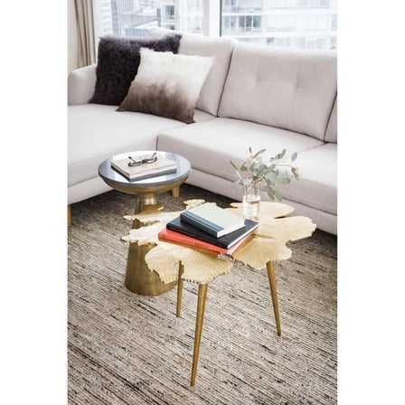 Pemberly Row Aluminum Side Table with Granite Top in Brass/Black