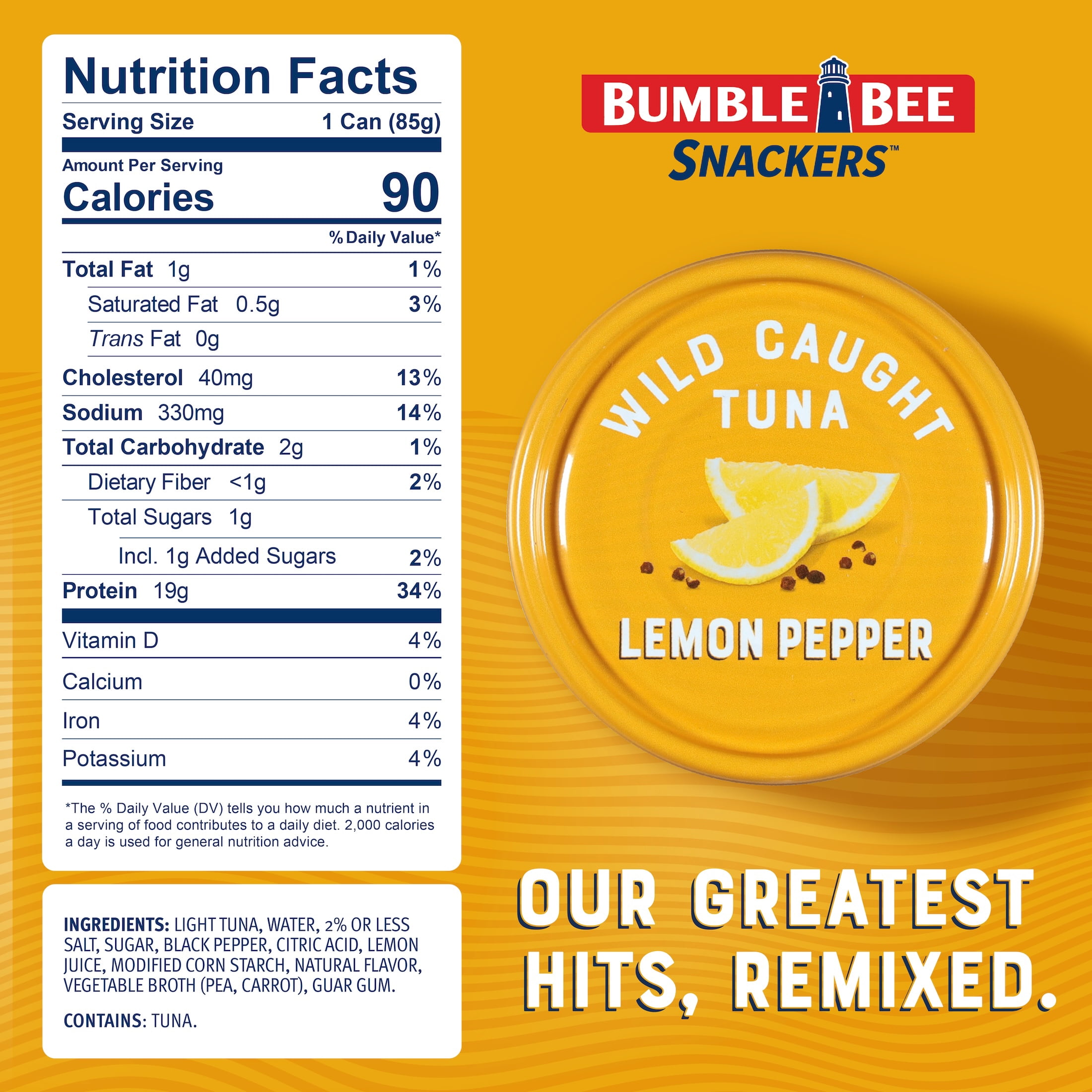 (16 pack) Bumble Bee Lemon Pepper Flavored Light Tuna, Wild Caught, Gluten Free, 19g Protein per Serving, Ready to Eat, No Draining, Shelf Stable Pull Tab Can, 3oz