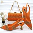 thumbnail image 1 of QSGFC-zapatos de tacón de alta calidad para mujer, bolso de diseño de moda italiana, Color negro y dorado, para fiesta de boda de Nigeria, 1 of 5