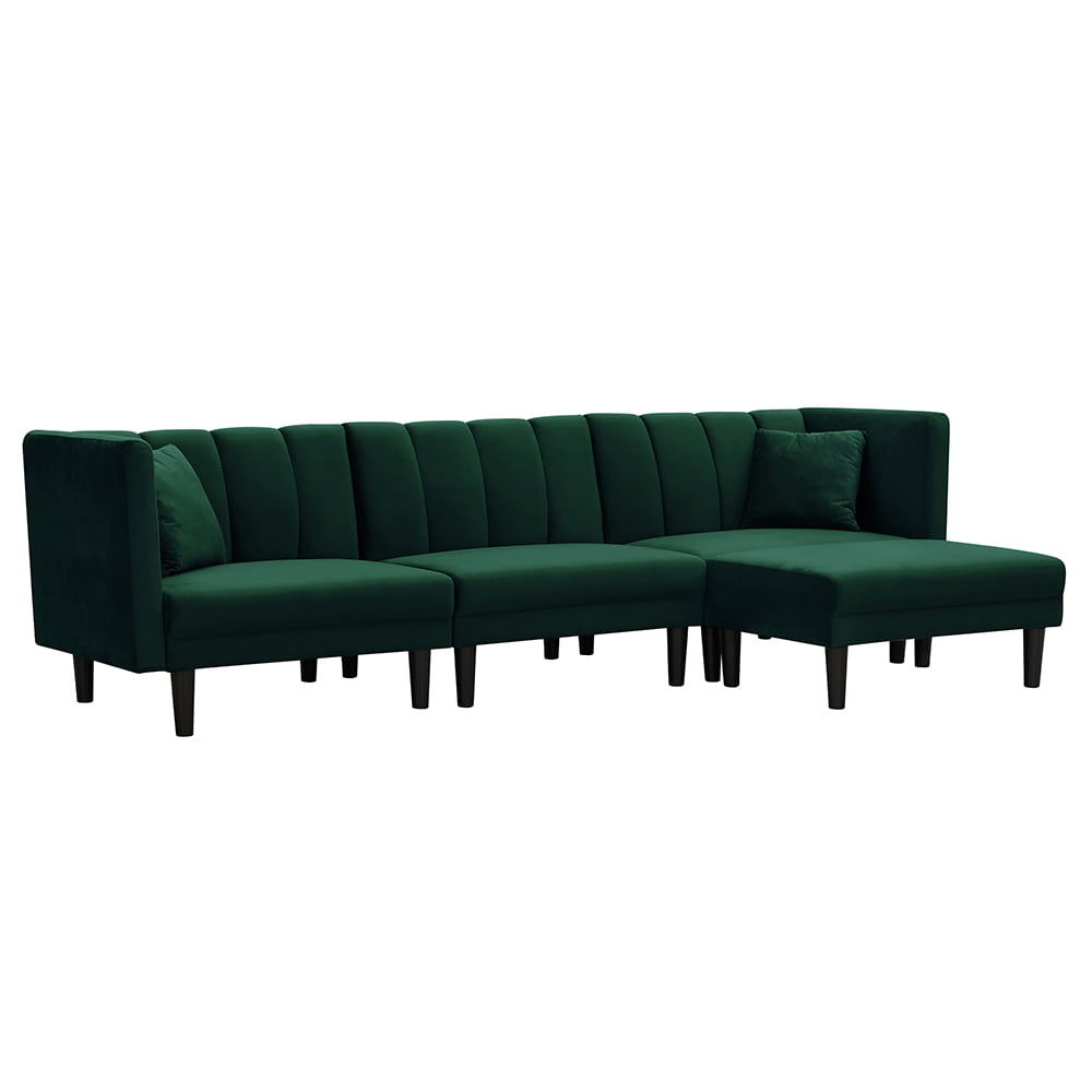 Lowestbest Mid Century Modern Reversible Sectional Sofa Sleeper Bed with 2 Pillows, Dark Green Lowestbest Mid Century Modern Reversible Sectional Sofa Sleeper Bed with 2 Pillows, Dark Green