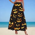 thumbnail image 2 of PWPSG Women's Elastic Gathered Maxi A Line Skirt, Glow Pumpkin Silhouette Print, Smooth Woven Slim Swing Hem for Halloween Parades Brown XXL, 2 of 5