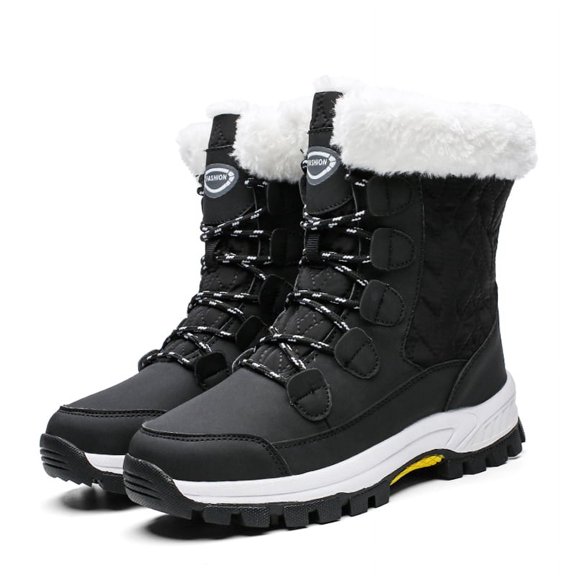 Stepedia Women's Warm Faux Fur Lined Mid Calf Winter Snow Boots Waterproof Hiking Boots, Black