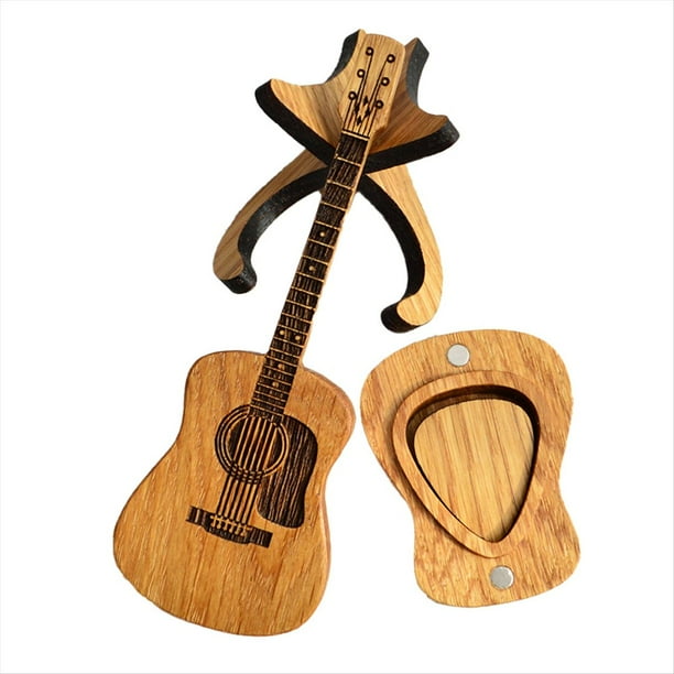 Estuche de Madera para Púas de Guitarra con Soporte, 3 Estuches Únicos para Púas de Guitarra, Estuche para Púas de Guitarra con Forma de Guitarra