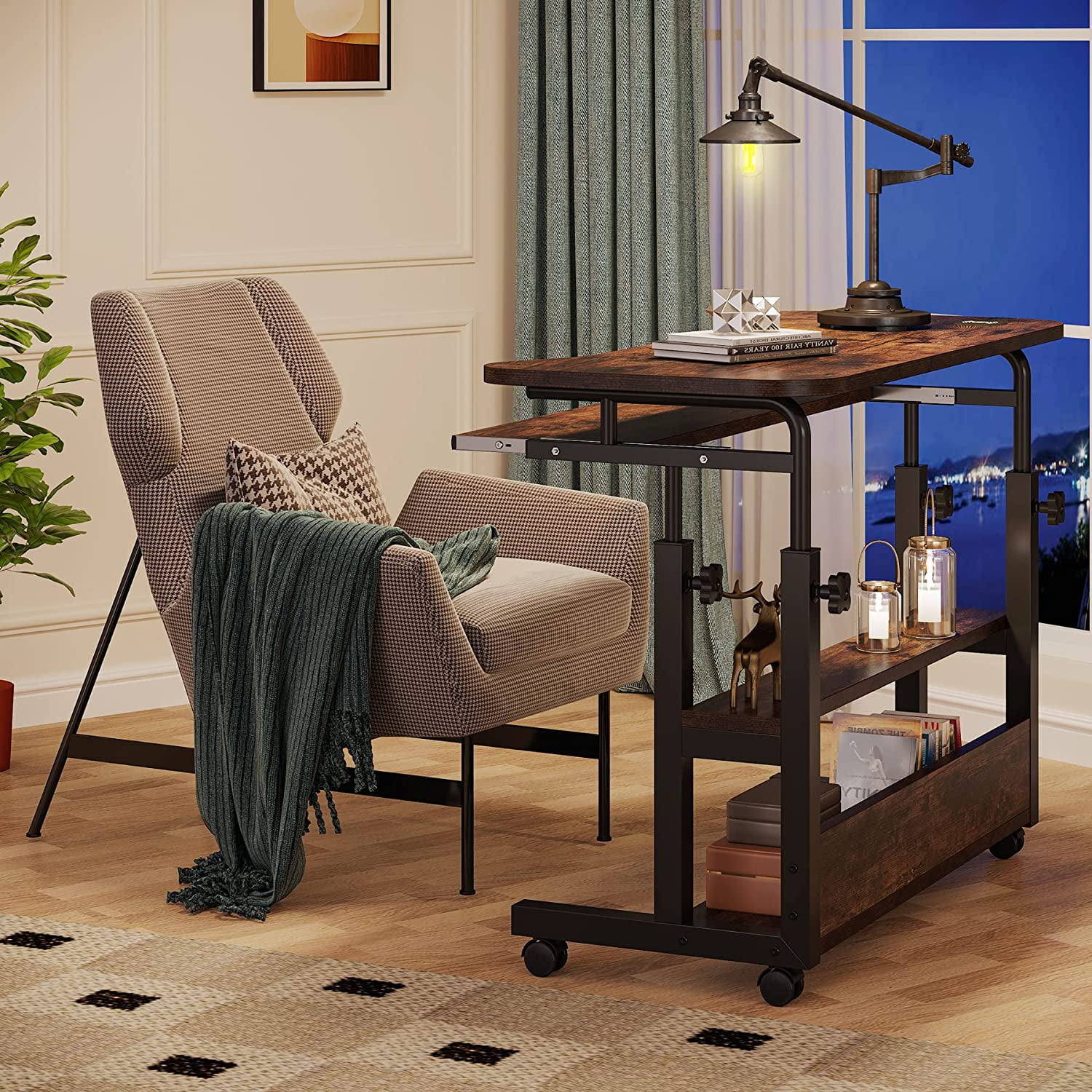 Tribesigns Portable Desk with Wireless Charging Station, Height Adjustable Side Table for Sofa Couch Bed Brown