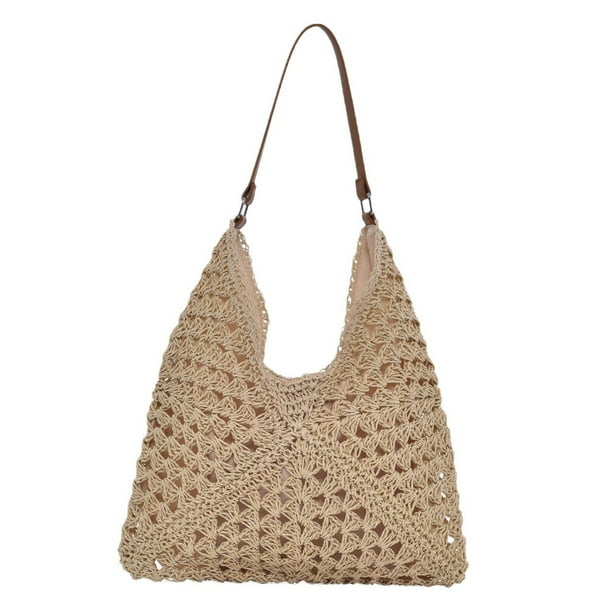 Bolso de hombro tejido jinwen grande estilo vintage para viajes trabajo y playa beige 35 cm x 37 cm x 13 cm