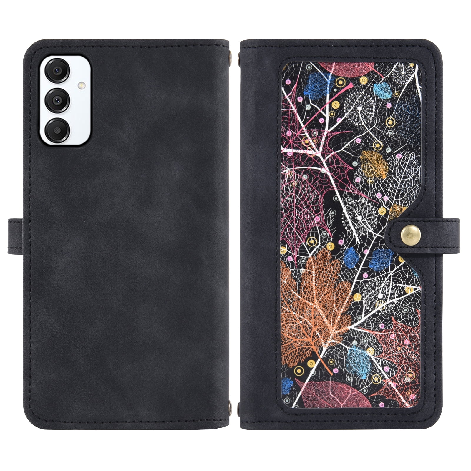 Asuwish Phone Case for Samsung Galaxy A16 5G/4G Wallet Cover With Tempered Glass Screen Protector Crossbody Wrist Strap Flip Pattern Zipper Credit Card Holder Stand Cell A 16 16A SM-A166U Women Black