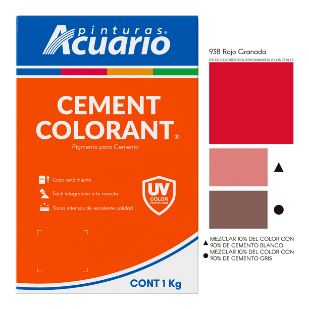 Pigmento Para Cemento Pinturas Acuario Cement Colorant 1 Kilo Rojo Granada