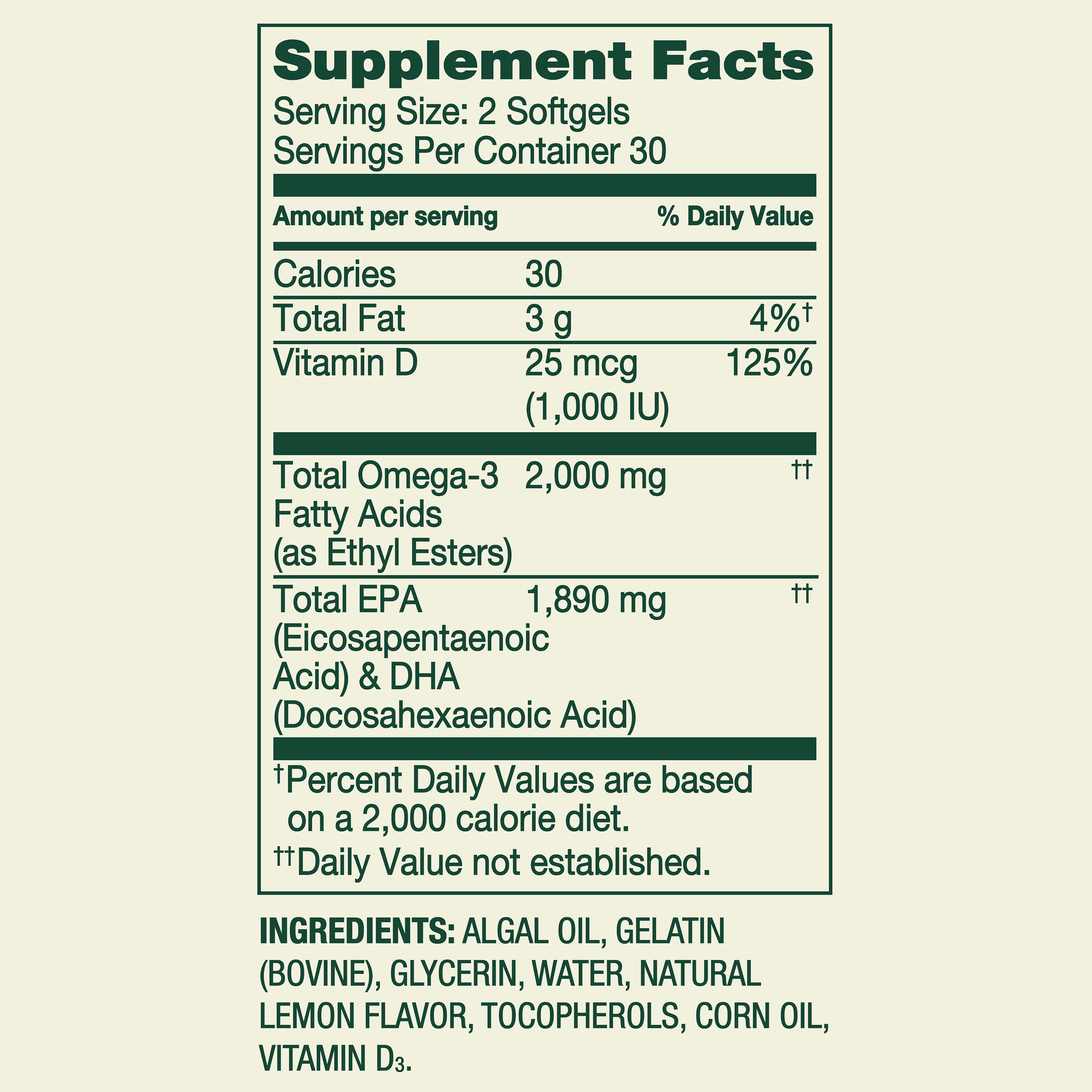 Spring Valley Maximum Care Omega-3 from Algal Oil with Vitamin D3, 2000 mg, 60 Softgels