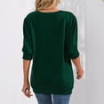 thumbnail image 4 of Blusa informal de Color puro con cuello redondo y manga abombada de longitud media para mujer, color verde oscuro XXL, 4 of 6