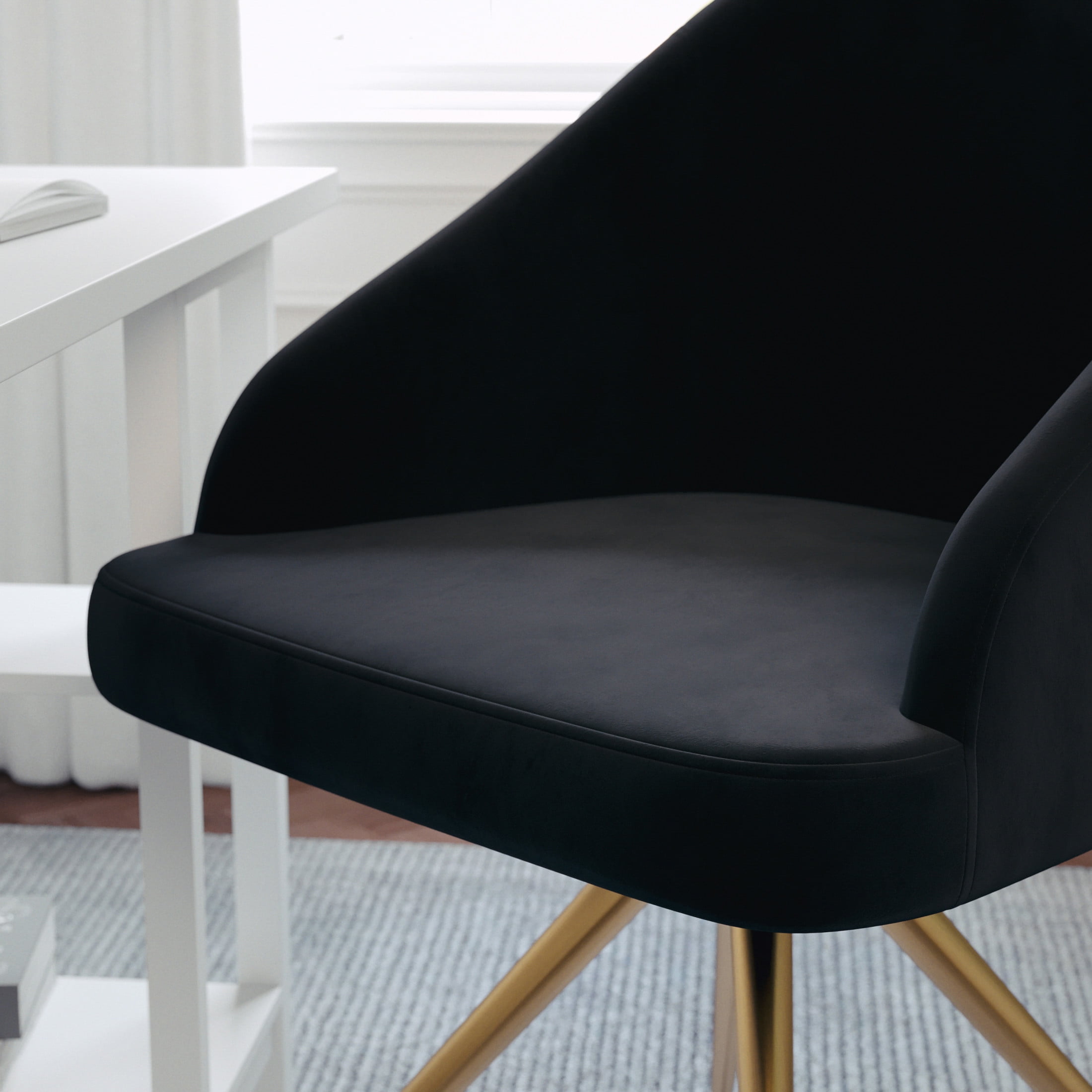 Martha Stewart Sora Upholstered Stationary Office Chair in Black/Polished Brass