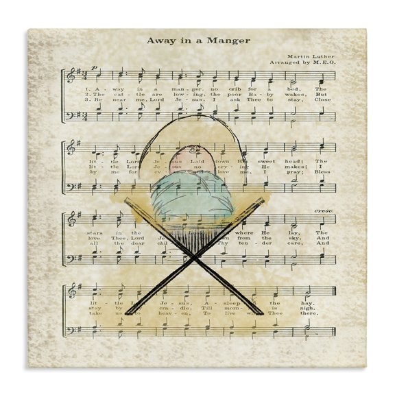 Stupell Industries Victorian Baby Jesus Cradle Away In Manger Musical Script Canvas Art, 17 x 17, by Andi Metz