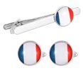 thumbnail image 1 of Set de gemelos y broches para corbatas con bandera francesa para hombre, chapado en oro, 1 of 3