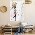 thumbnail image 2 of Girls Tapestry, Girl with Floral Umbrella and Dress Walking with Butterflies Inspirational Art Print, Wall Hanging for Bedroom Living Room Dorm Decor, 40W X 60L Inches, Pink Black, by Ambesonne, 2 of 5