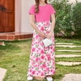 thumbnail image 5 of OGLCCG Girls Summer Long Dress Short Sleeve Casual Holiday Modest Maxi Dress with Pockets Floral Printed T-Shirt Dress for 4-14 Years, 5 of 6