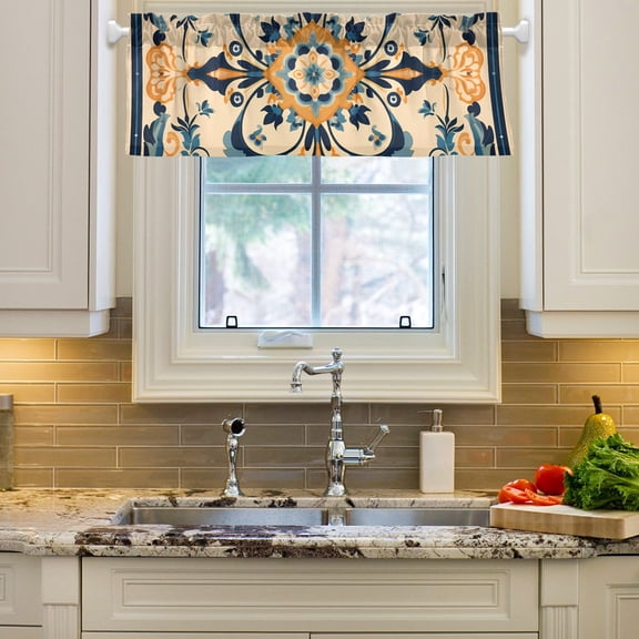 Retro Tribal Pattern Curtain Valances Farmhouse Design Window Treatment Decor Blackout Rod Pocket for Windows Living Room Kitchen 54" x 18"