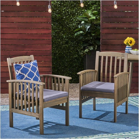 JERFIT Modern Acacia Wood Patio Dining Chairs Set of 2 with Water Resistant Cushions, Dark Grey Outdoor Garden Seating