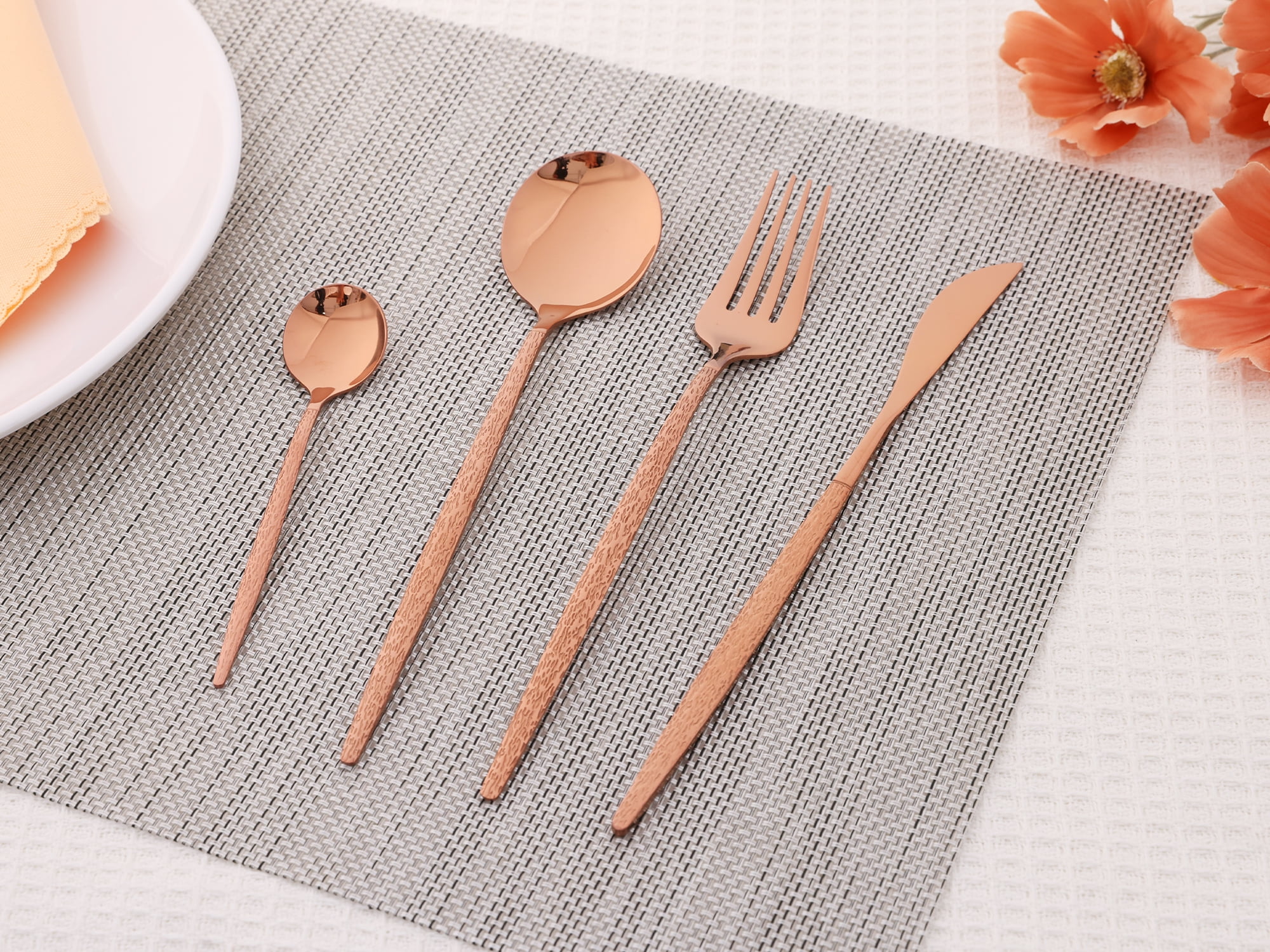 Unique Bargains Stainless Steel Flatware Set Rose Gold 24 Pcs