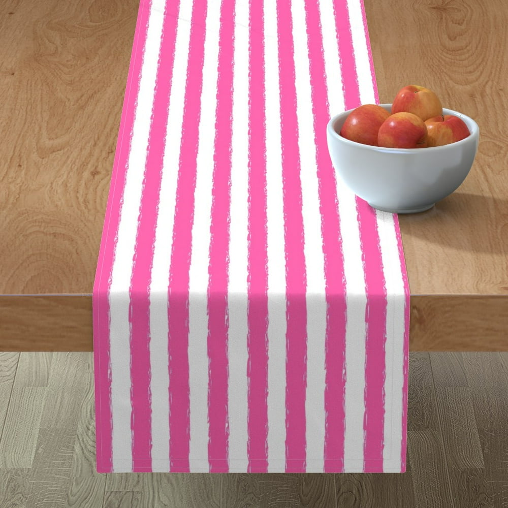 Table Runner Bright Pink Stripe Watercolor Stripes Hot Summer Cotton