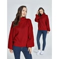thumbnail image 3 of SSLR Oversized Sweaters for Women Turtleneck Sweater Drop Shoulder Knit Long Lantern Sleeve Pullover Sweater, 3 of 8