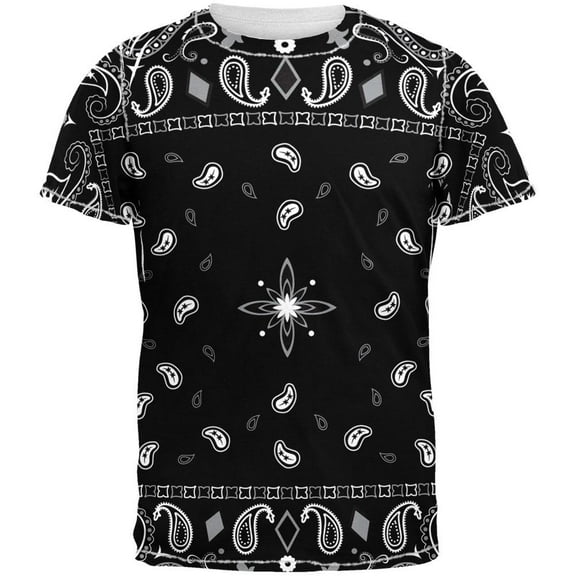 Black Bandana Pattern All Over Adult T-Shirt - Small