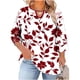 thumbnail image 1 of Tops de tamaño más de las mujeres con cuello tripulado y corte frontal, capa base impresa de tres cuartos de manga para el uso casual de verano, 1 of 6