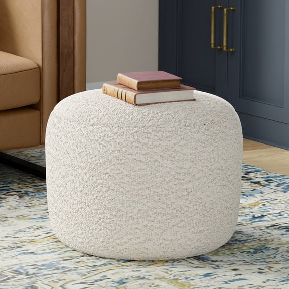 Chantal 18 inch Wide Contemporary Pouf in White Boucle Fabric