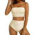 thumbnail image 1 of High Waisted Bandeau Bikini Set Women Strapless Two Piece Swimsuits Ribbed Longline Full Coverage Bathing Suits Polyester For Vacations, 1 of 4