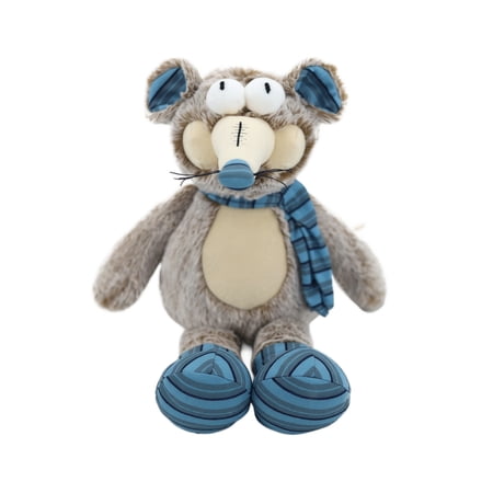 Plush Mouse Toy Cute Ugly Cartoon Stuffed Animal with Blue Striped Scarf 1 Pcs Kids Soft Cuddly Companion Doll Ideal for Toddlers Children Soothing Bedtime Playtime and Holiday Birthday Gift