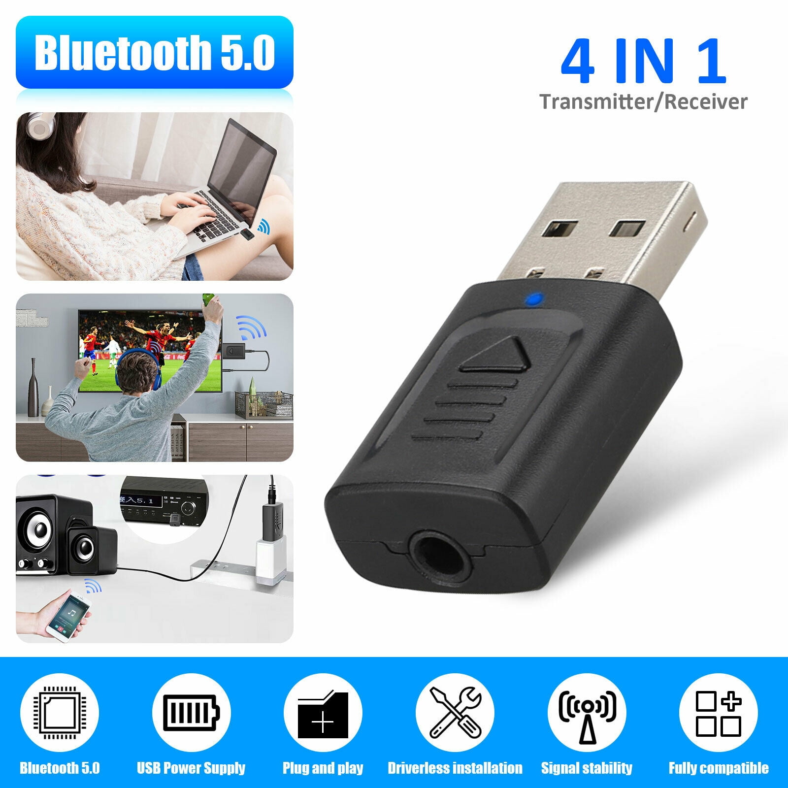 4 IN 1 Bluetooth Adapter Wireless Bluetooth Sender Receiver Music Audio for TV Portable 3.5mm AUX Adaptor -