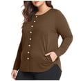 thumbnail image 2 of Women's Plus Size Tops Long Sleeve Henley Round Neck Button Up Flowy T Shirts Tunic Loose Blouses Brown XL, 2 of 6
