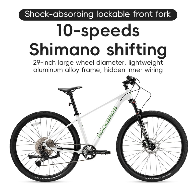 ROCKBROS MT400 Mountain Bike 29-inch Large Wheel 10-speed Shimano Shifting Oil Spring Shork Absorption Front Fork Disc Brake Aluminum Frame MTB Bicycle