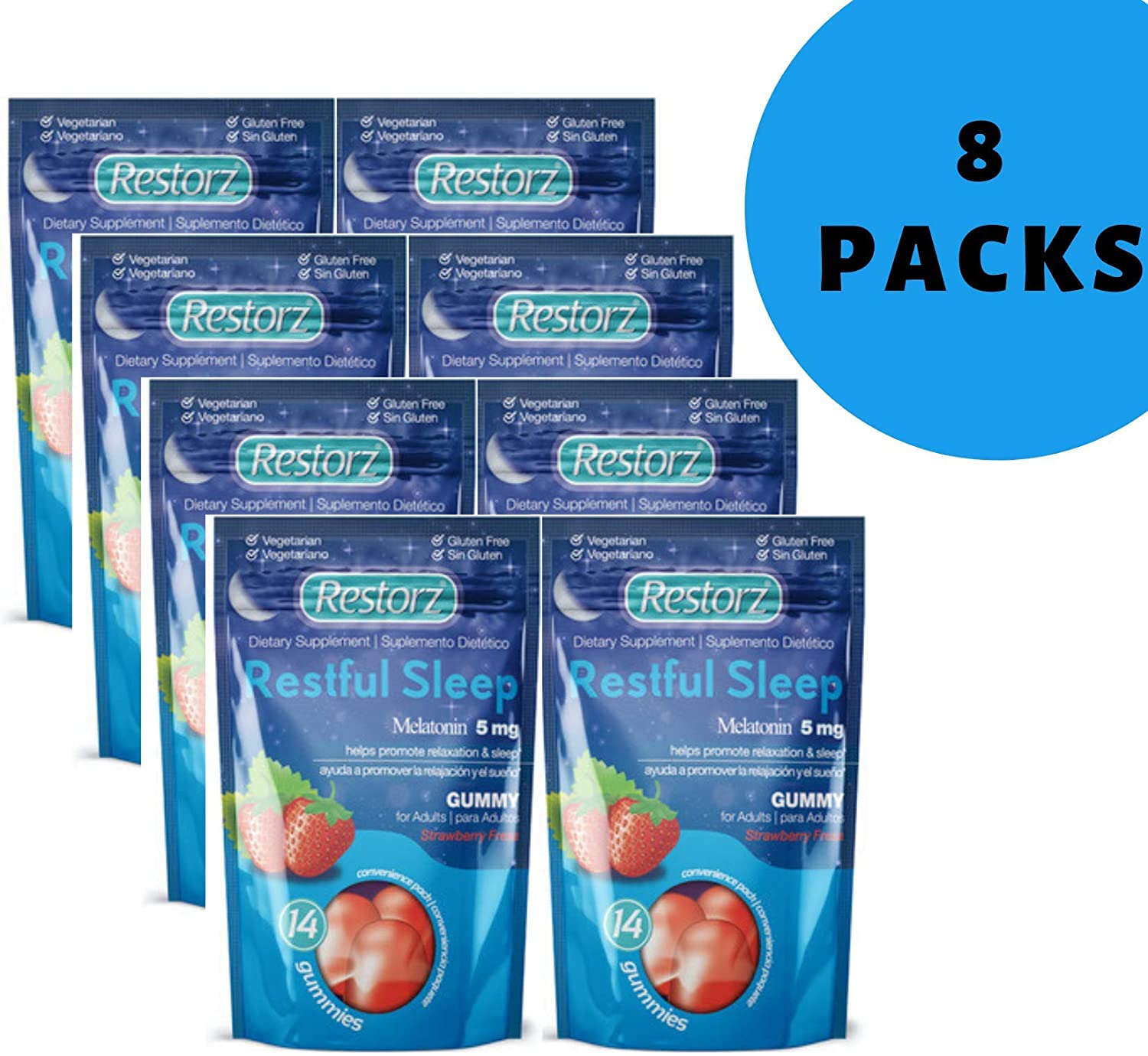 Restful Sleep Gummies with Melatonin 5mg by Restorz, Natural 5mg Melatonin Gummies Supplement to