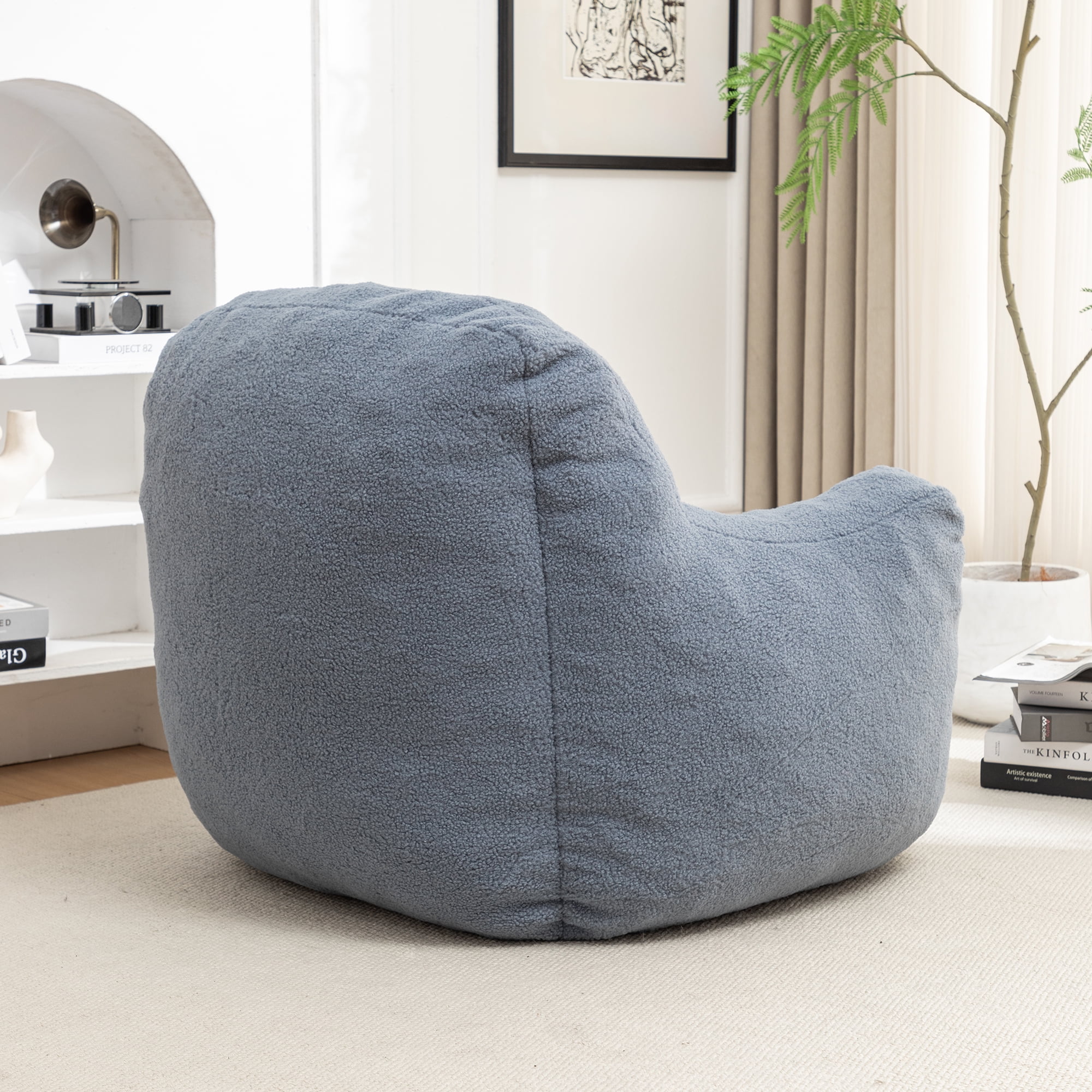Bean Bag Chair, Bean Bag Sofa with Tufted Soft Stuffed Filling, Fluffy and Lazy Sofa, Comfy Cozy Bean Bag Chairs with Memory Foam for Dorm, Apartment, Living Room,Light Blue