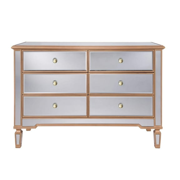 Elegant Decor Contempo 6 Drawer 48" Mirrored Dresser in Hand Rubbed Antique Gold