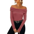 thumbnail image 3 of AILIYIL Long Sleeve Shirts for Women Women's One off Shoulder Long Sleeve Top Ruched Going Out Tops Slim Fit Y2 K Shirt Crop Top Womens Tops Tshirts Casual Blouse Tops for Women 2024 (Red,XL), 3 of 6