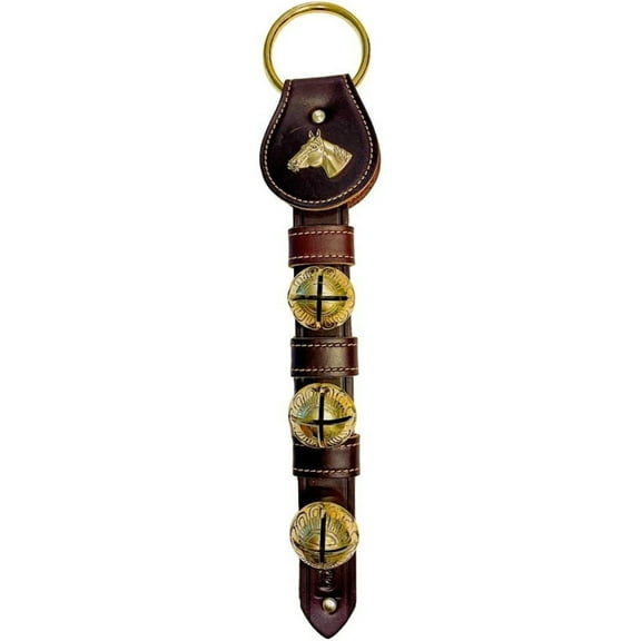 Horse Head Charm Brown Leather Strap Sleigh Bell Door Hanger Made  USA 15 Inch