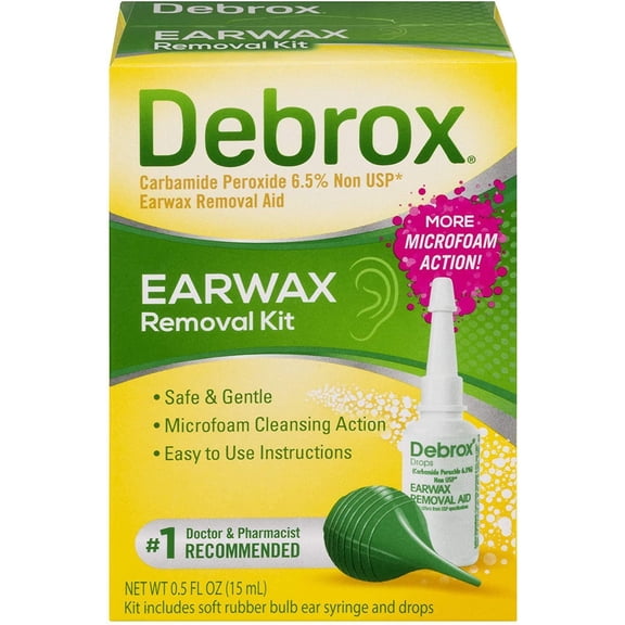 Debrox Earwax Removal Kit, Includes 0.5 oz Earwax Removal Drops and Ear Syringe Bulb