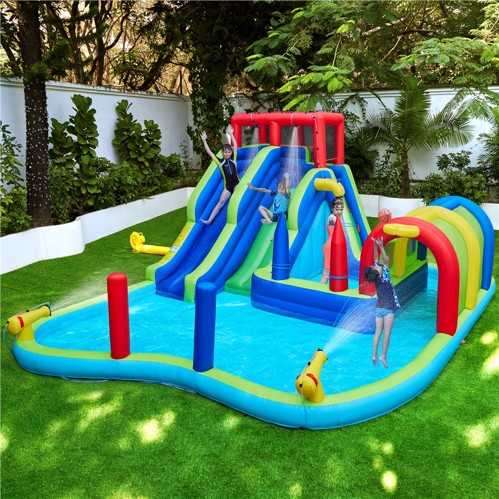 Yaheetech Double Lane Inflatable Water Slide for Kids, Blue
