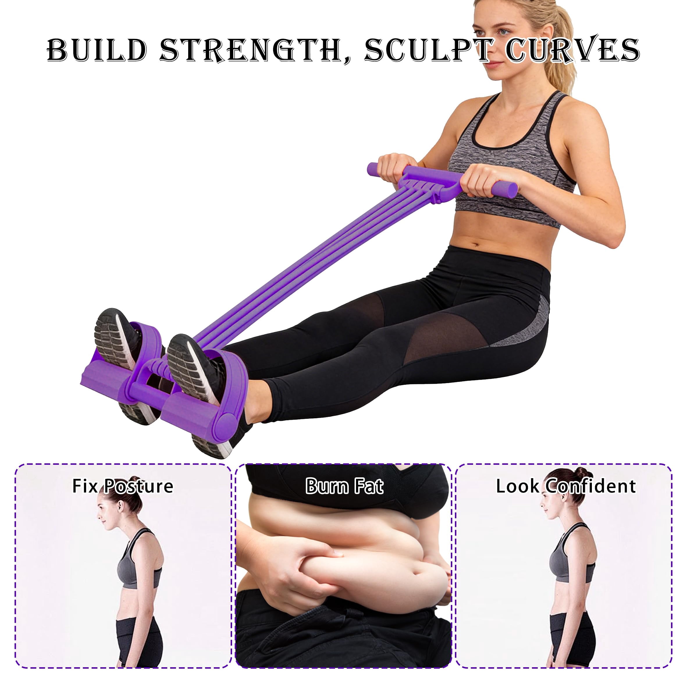 Pedal Resistance Bands with Handles, Multi-Function Tension Rope Band & Pedal Puller Resistance Band for Abdomen/Waist/Arm/Leg Stretching Slimming Training